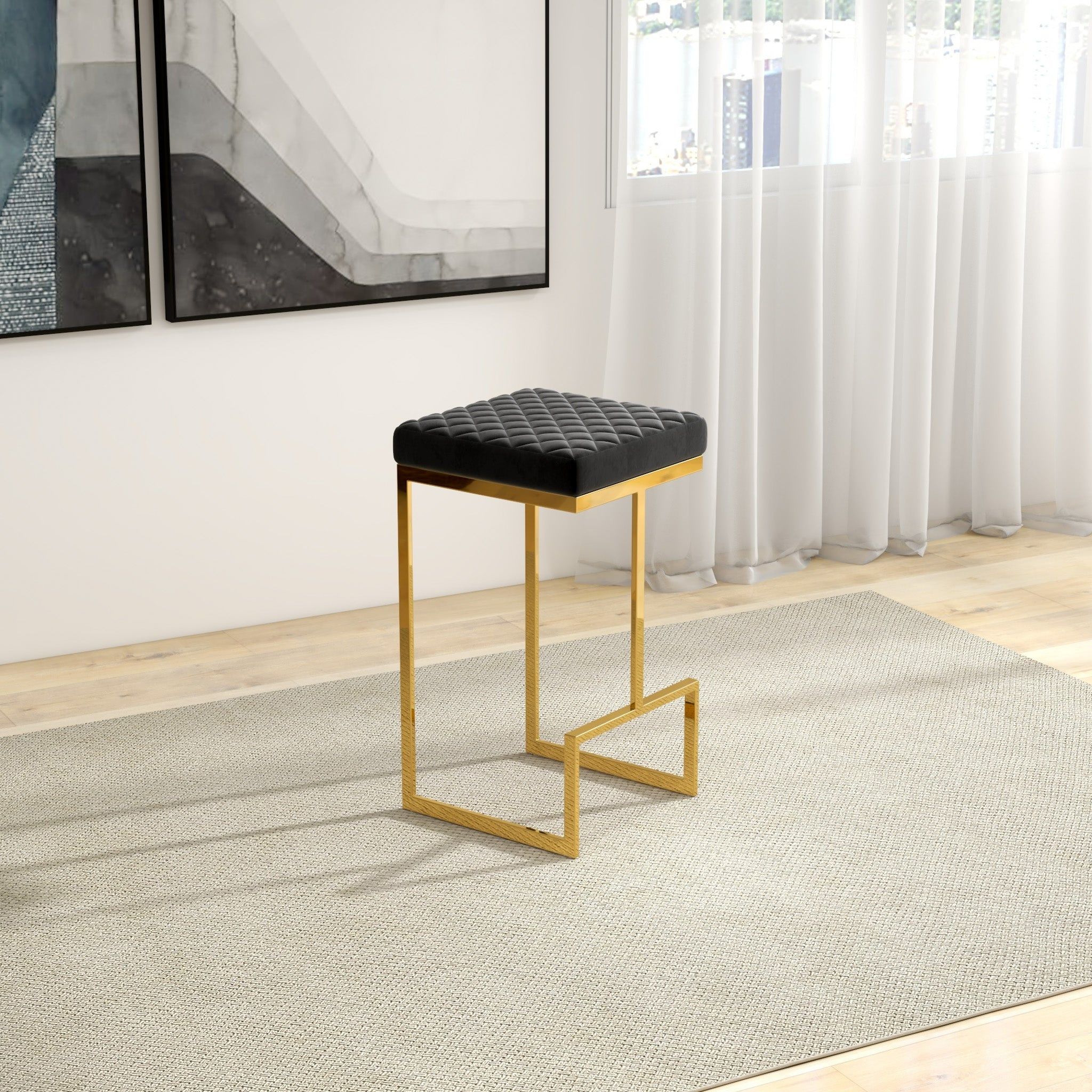 Joel - Upholstered Stool - Black / Gold - Image 7