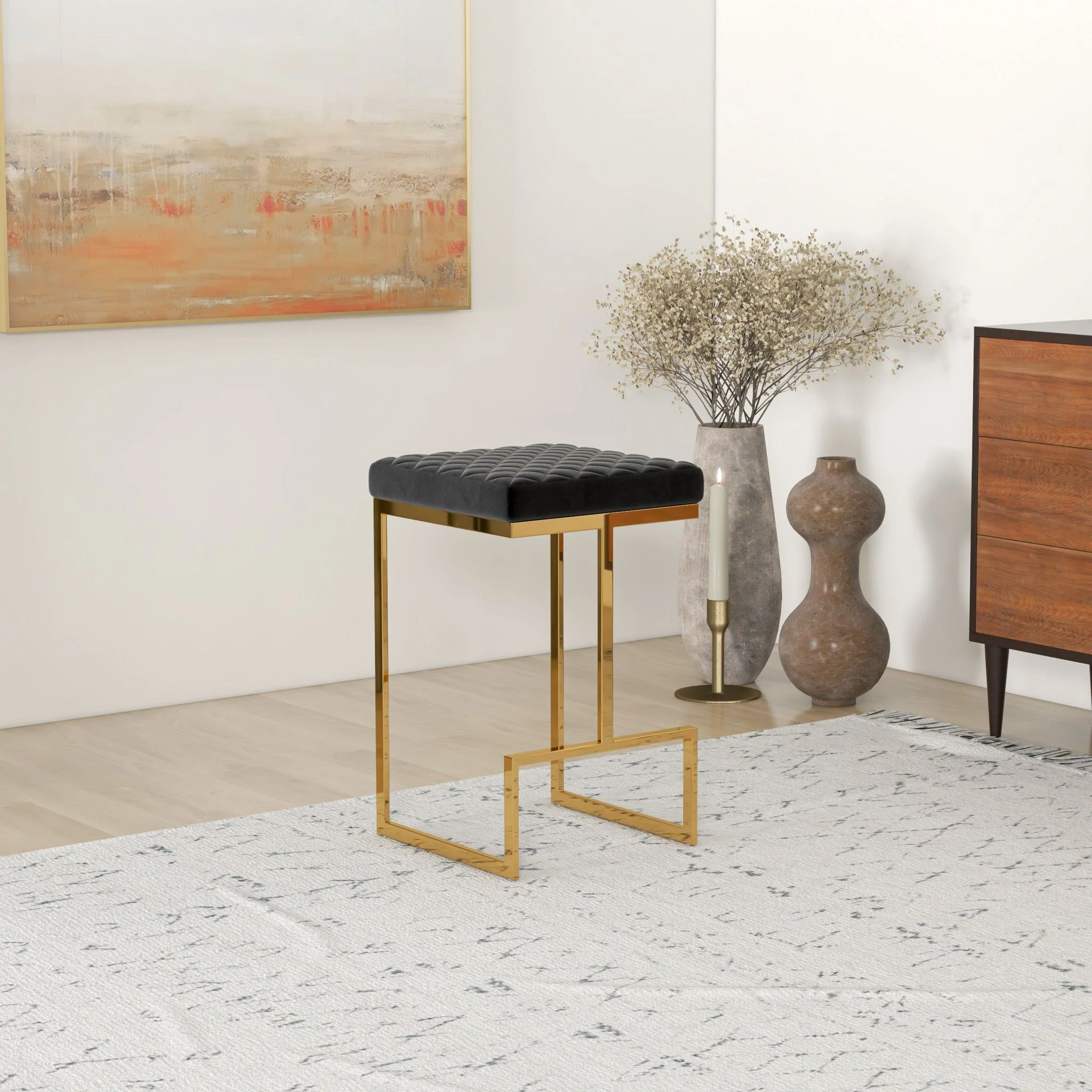 Joel - Upholstered Stool - Black / Gold - Image 8