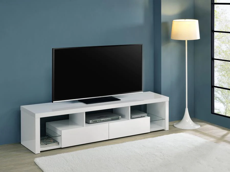 Jude - 2-Drawer Engineered Wood TV Stand - High Gloss White - Image 2