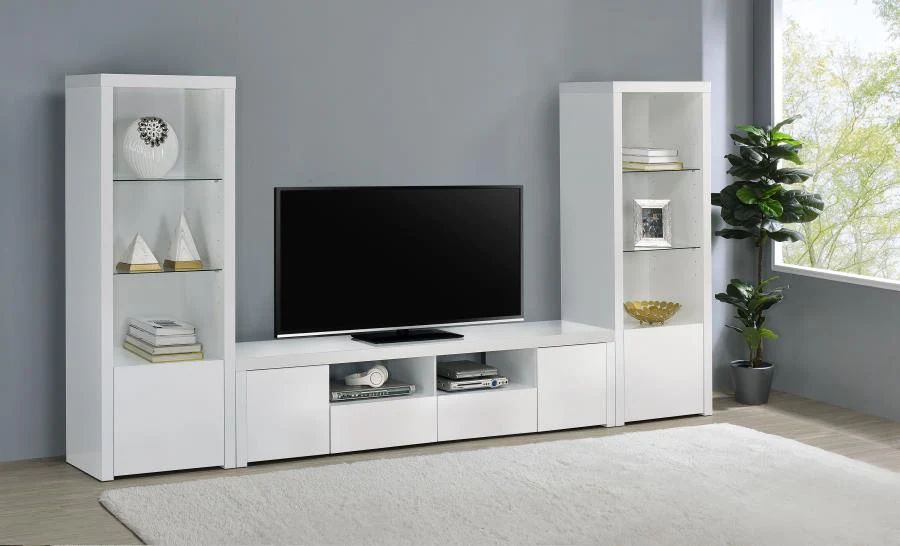 Jude - 3-Shelf Engineered Wood Media Tower - High Gloss White - Image 13