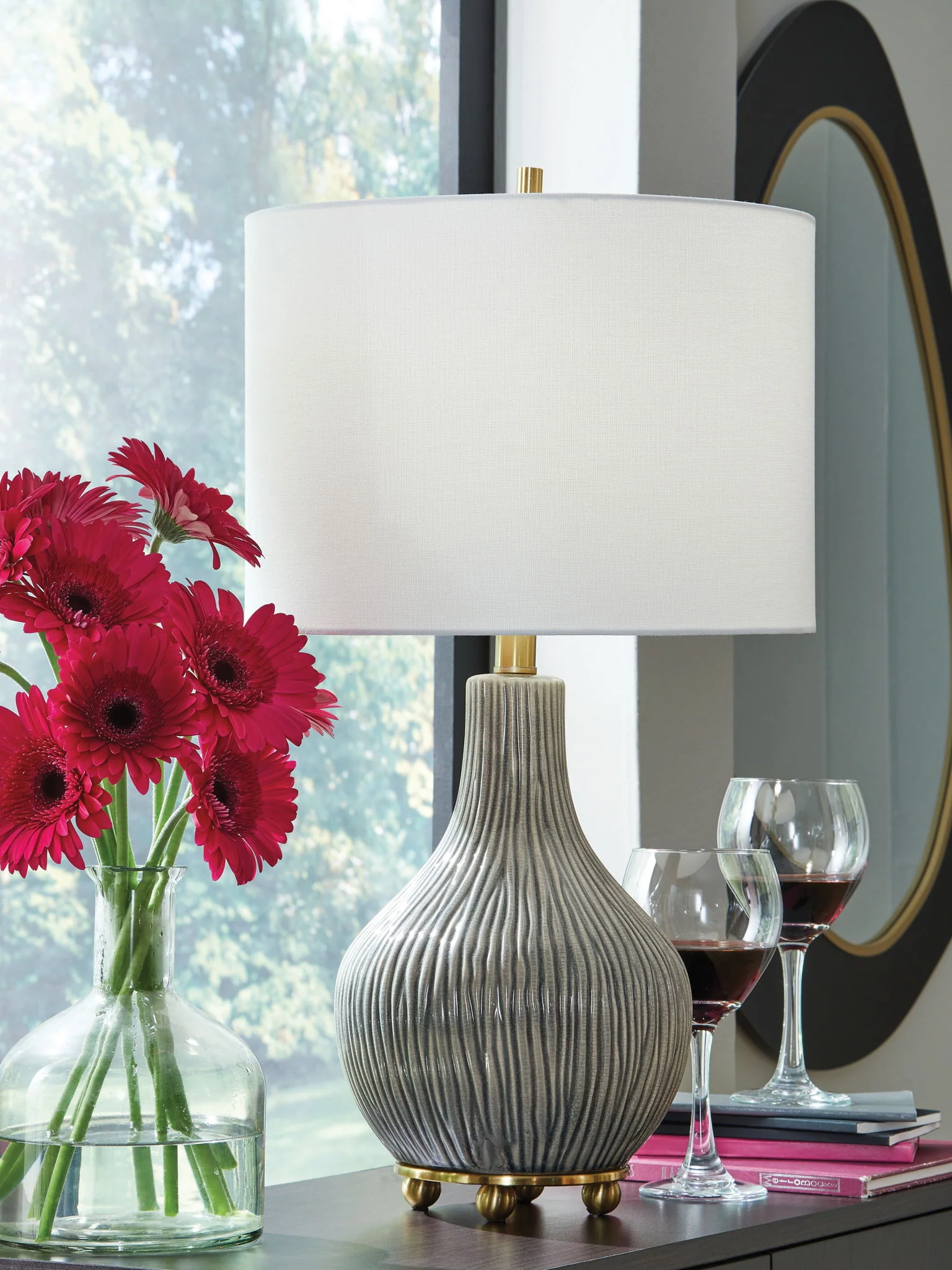 Judlen - Ceramic Table Lamp - Gray / Gold Finish - Image 2