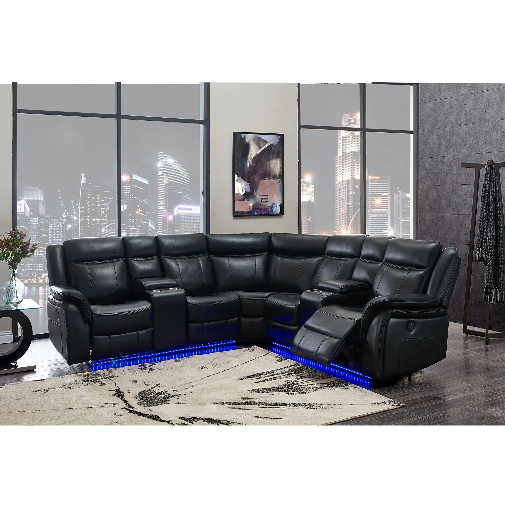 Jupiter - Leather Sectional - Black - Image 9