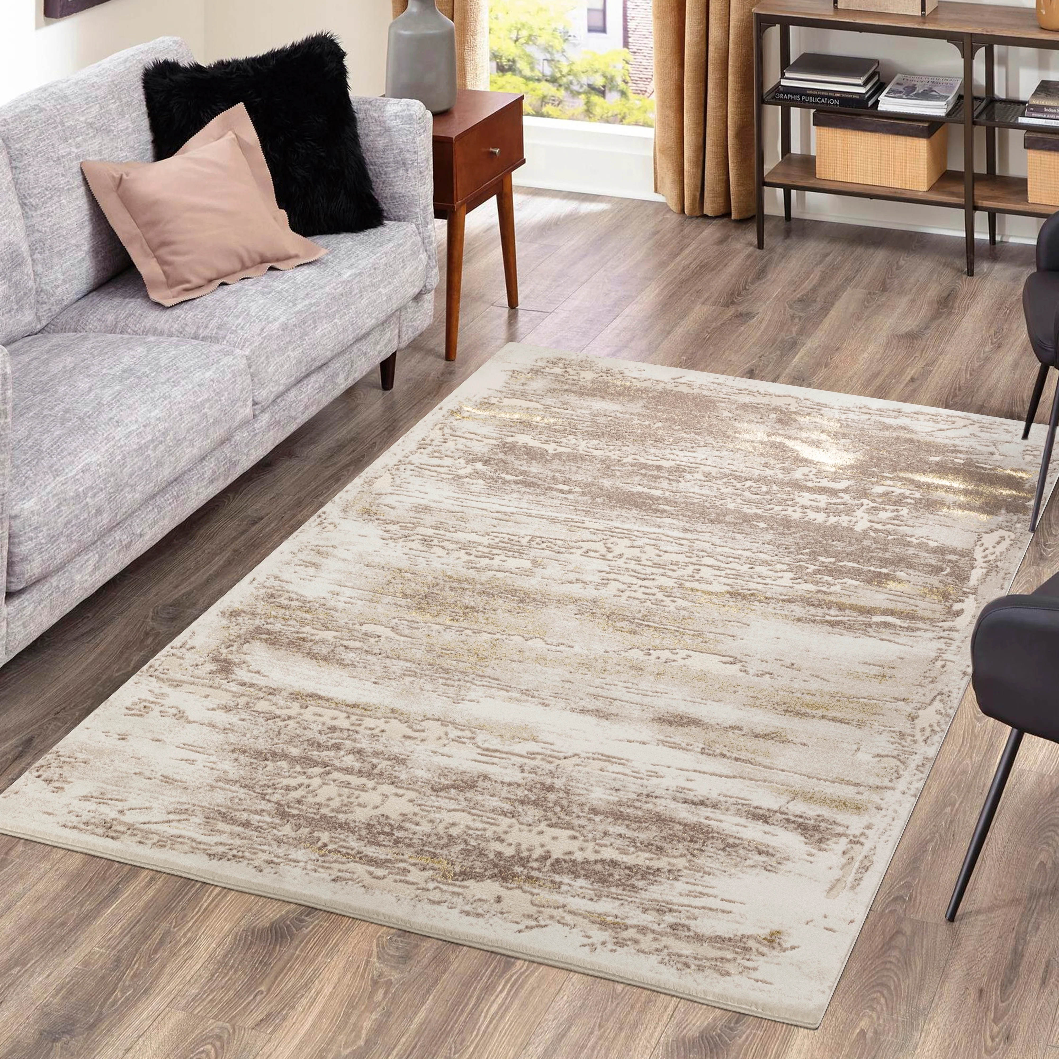 .Bloom Beige & Gold Abstract Area Rug 6'6" x 9'0 - Image 2