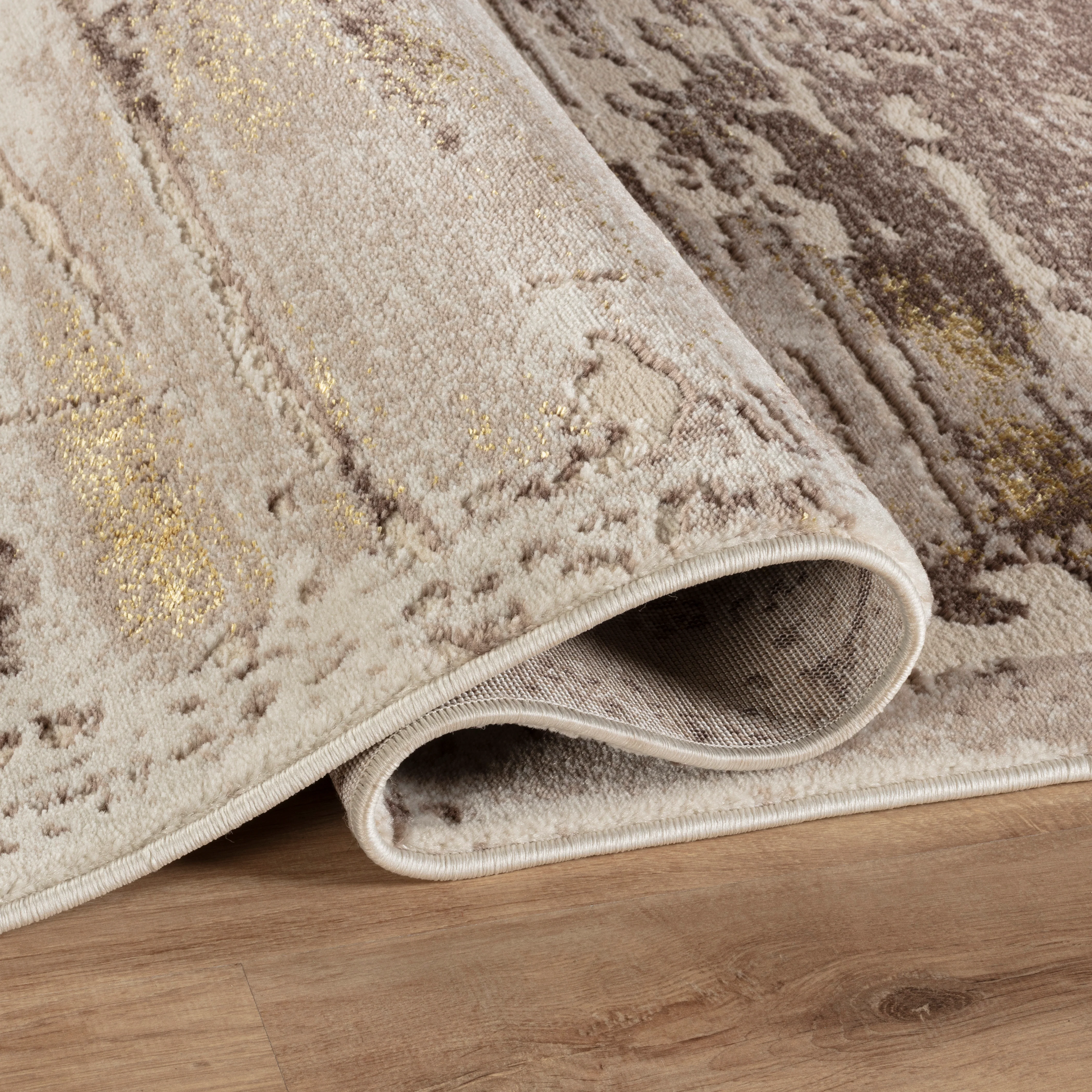 .Bloom Beige & Gold Abstract Area Rug 6'6" x 9'0 - Image 3