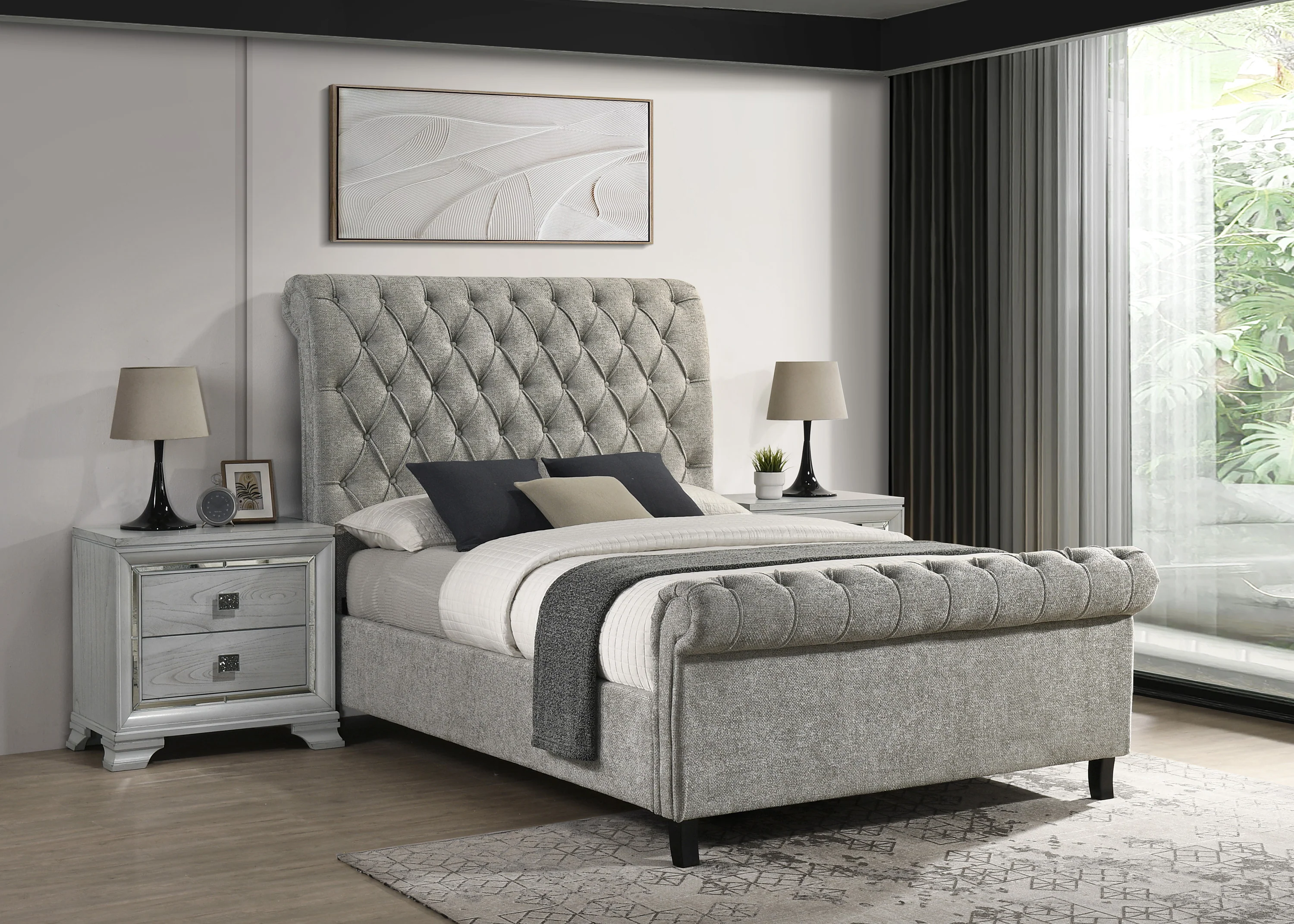Kate King Platform Bed-L.Grey Tweed