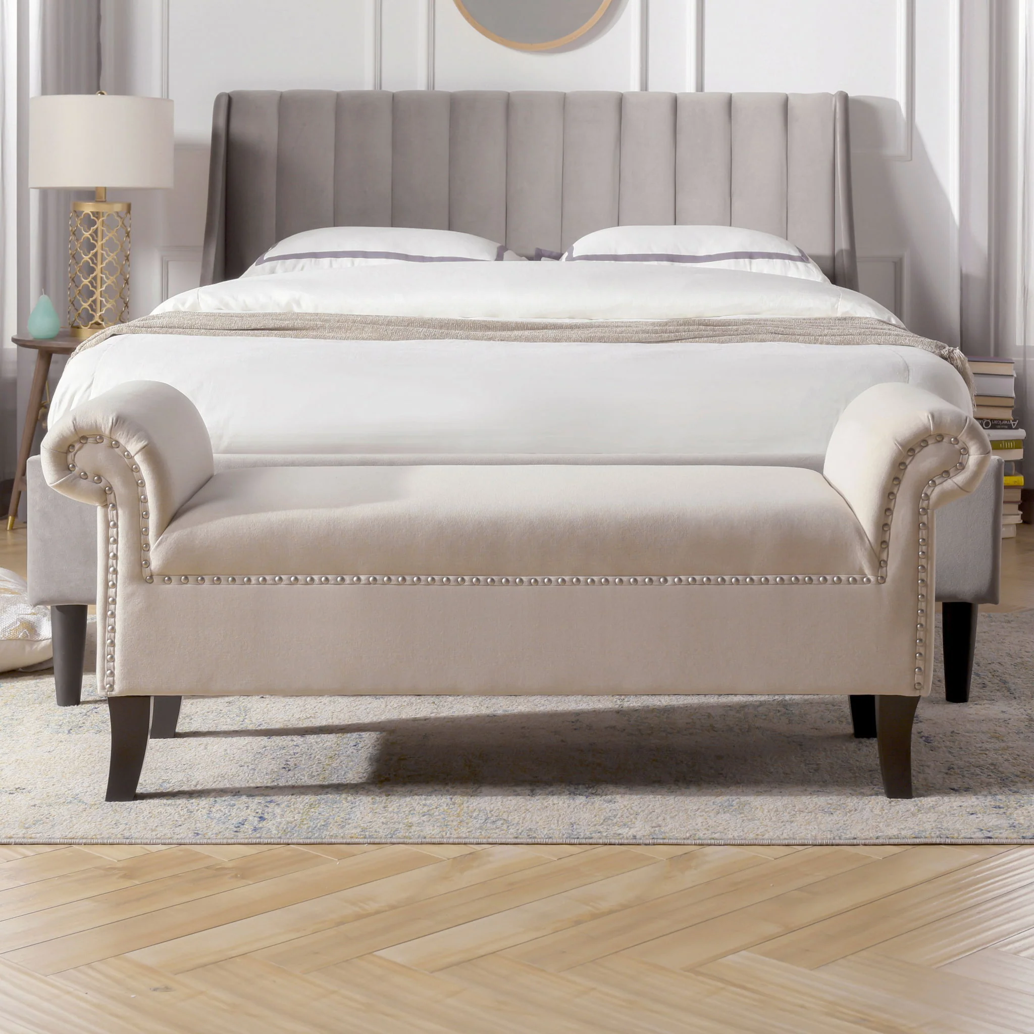 Kathy - Roll Arm Entryway Accent Bench - Sky Neutral Beige