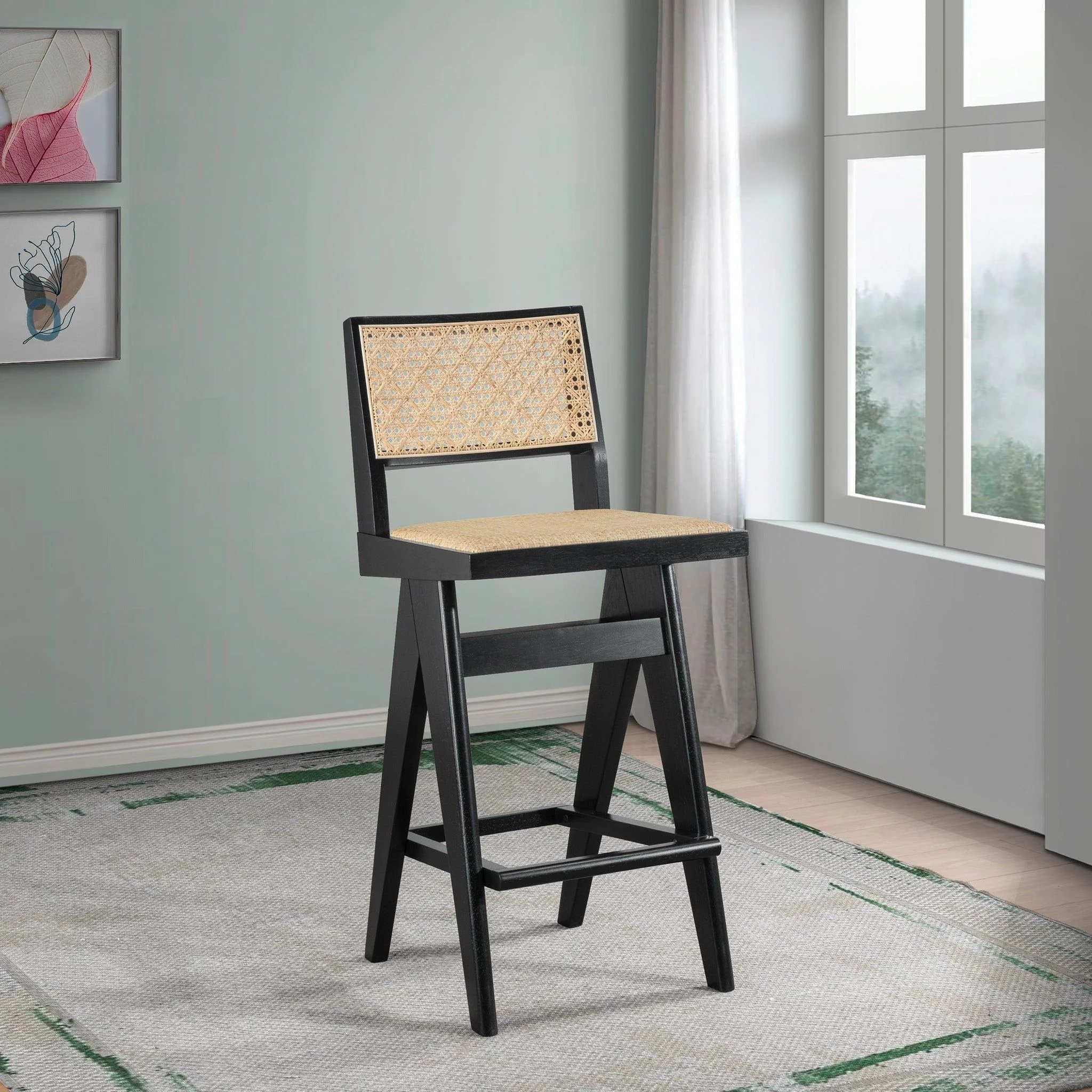 Keira - Bar Stool (Set of 2) - Black / Rattan - Image 7