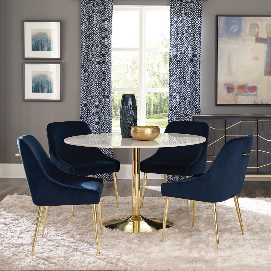 Kella 5-piece Round Marble Top Dining Set White and Gold - Image 10