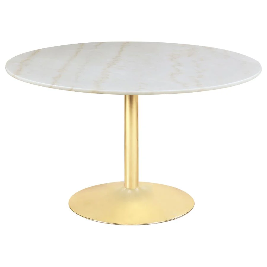 Kella 5-piece Round Marble Top Dining Set White and Gold - Image 2