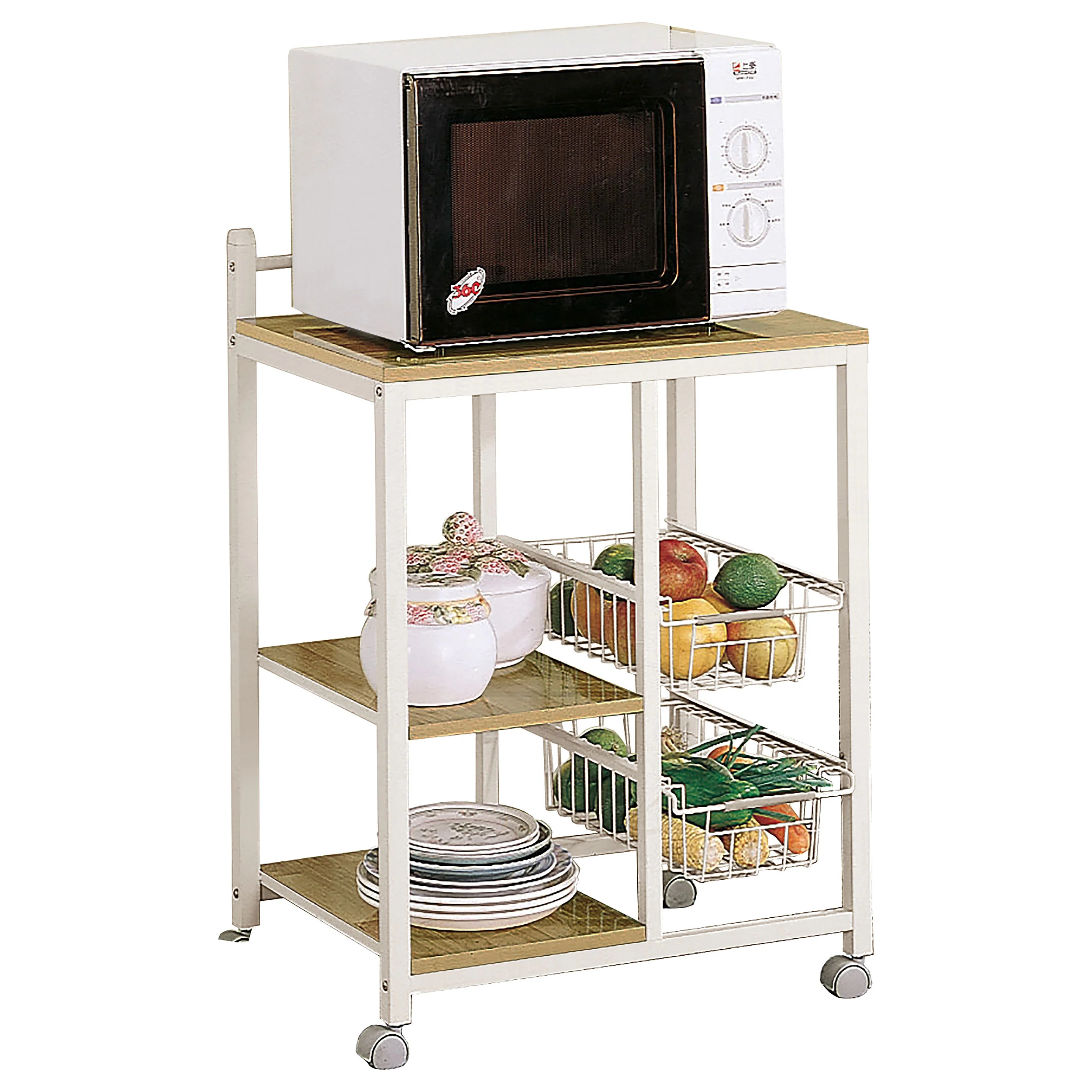 Kelvin - 2-Shelf Mobile Kitchen Cart - Natural Brown And White - Image 5