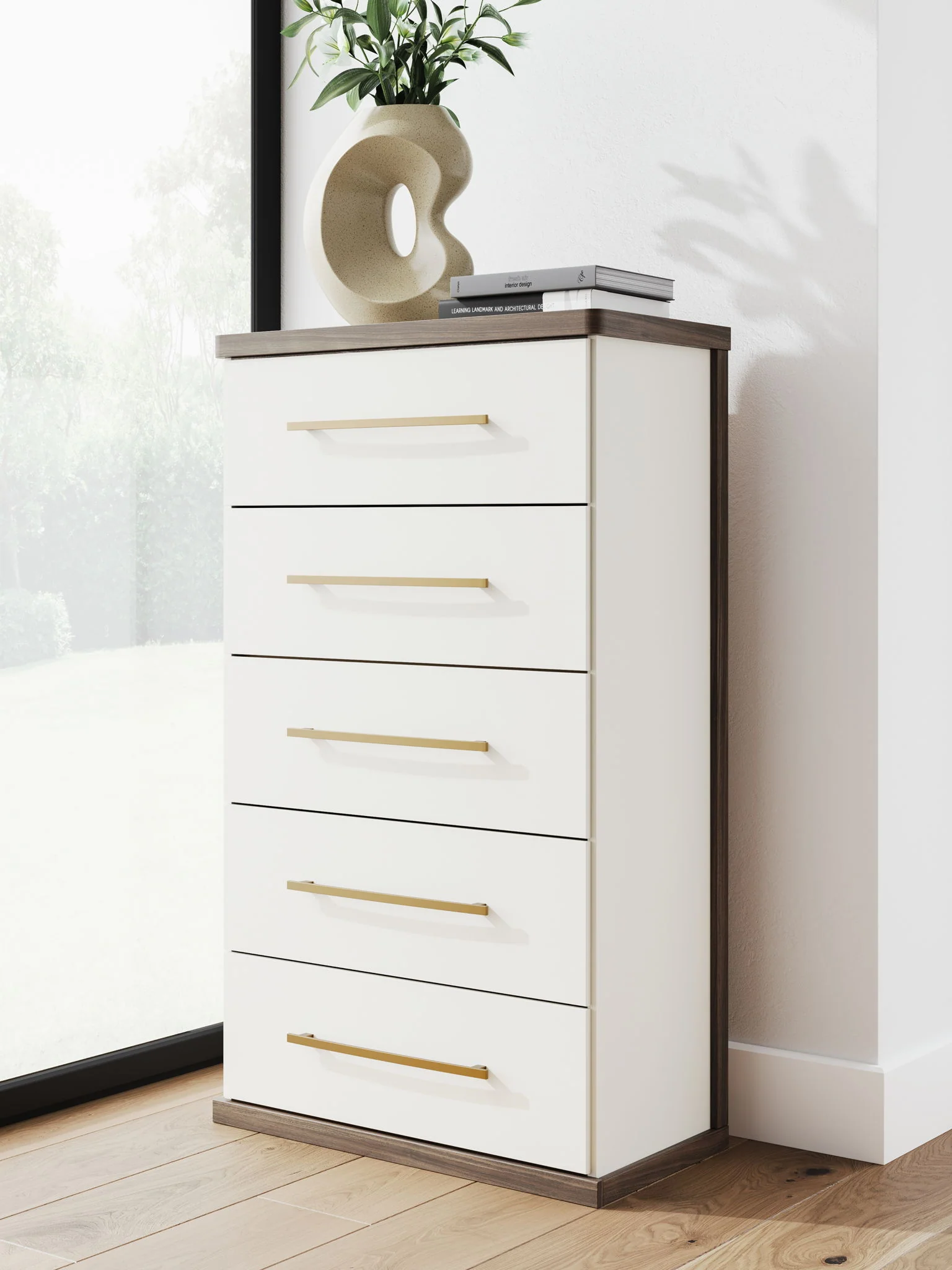 Kendanport - Five Drawer Chest - Brown / White - Image 7