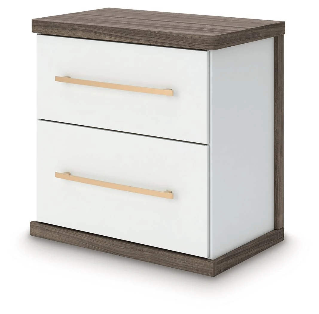 Kendanport - Two Drawer Night Stand - Brown / White - Image 4