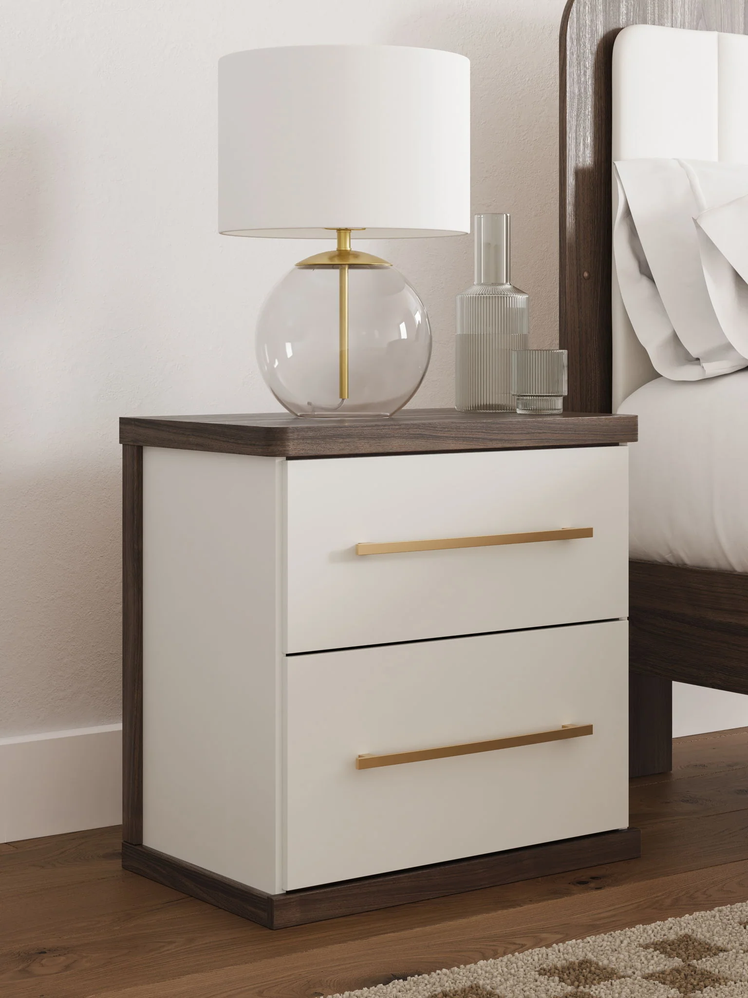Kendanport - Two Drawer Night Stand - Brown / White - Image 6