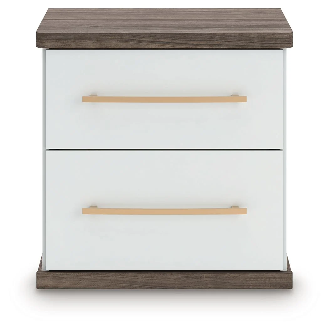 Kendanport - Two Drawer Night Stand - Brown / White - Image 7