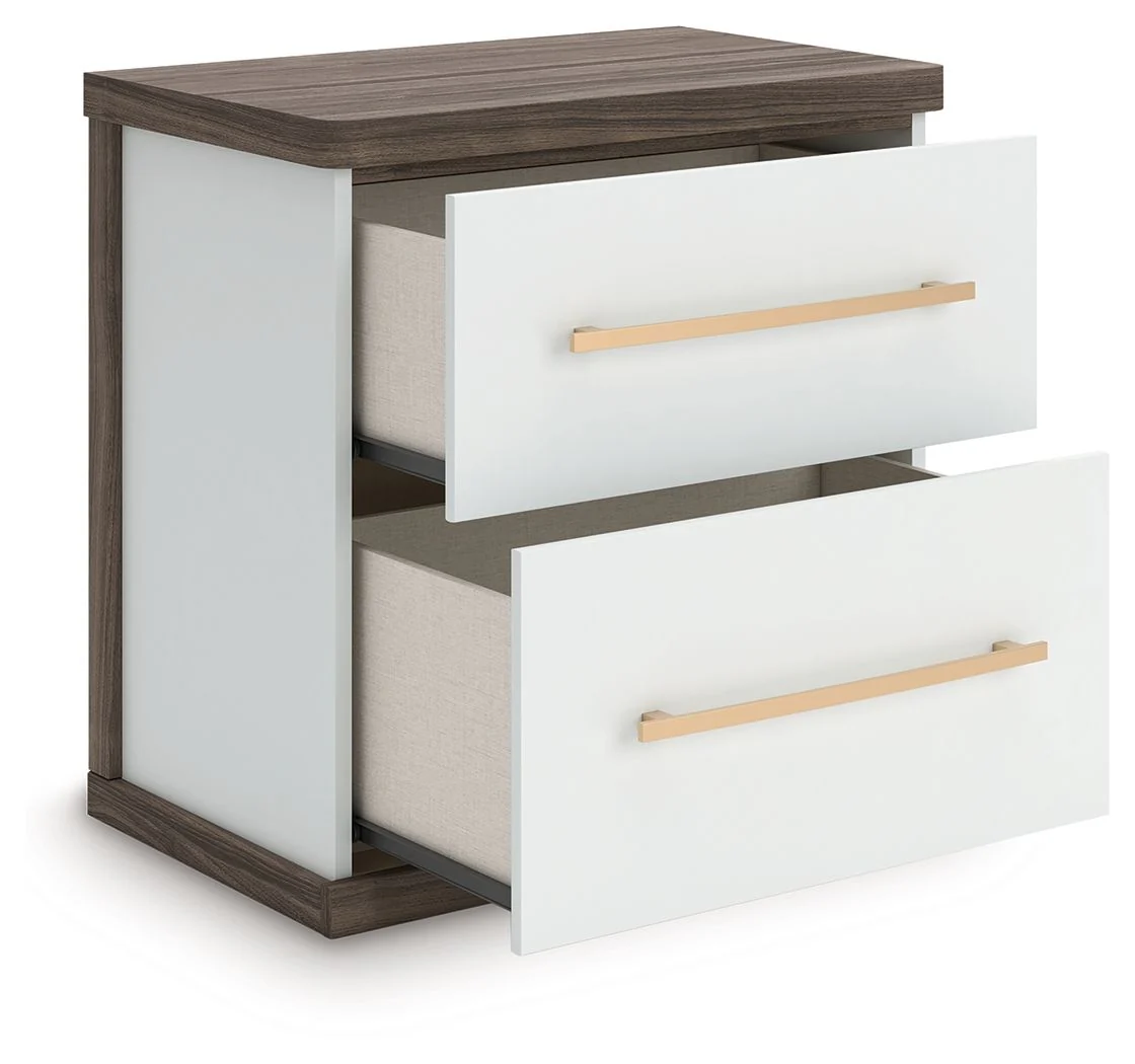Kendanport - Two Drawer Night Stand - Brown / White - Image 9