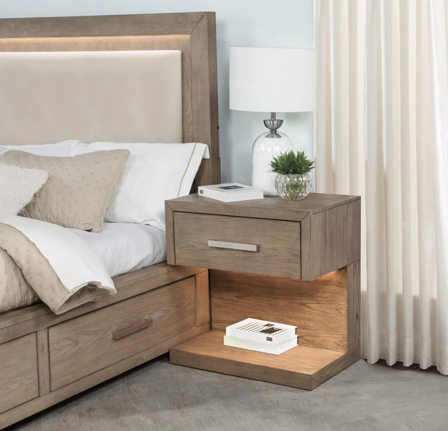 Kenora - 1-Drawer Nightstand Bedside Table - Barley Brown - Image 2