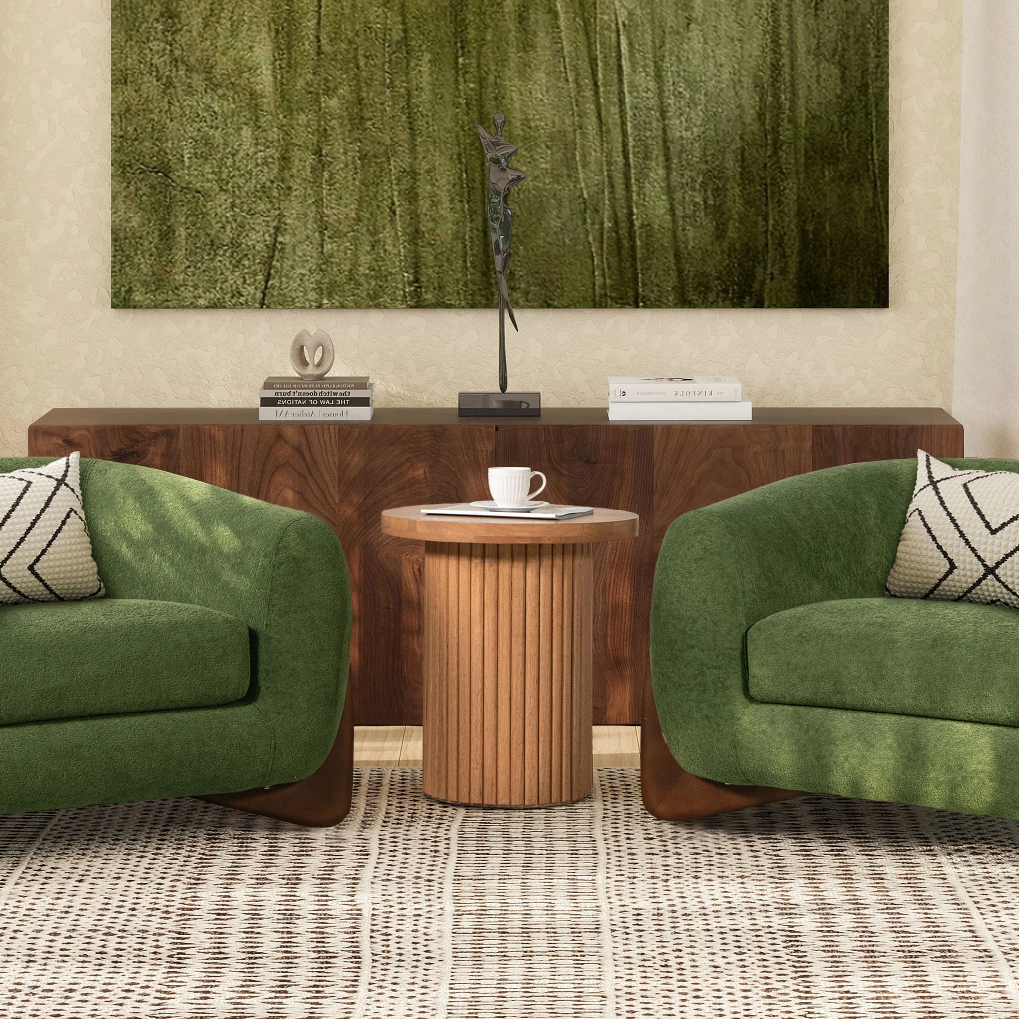 Kenzie - Fluted Pillar Round Accent Side Table - Light Natural Brown