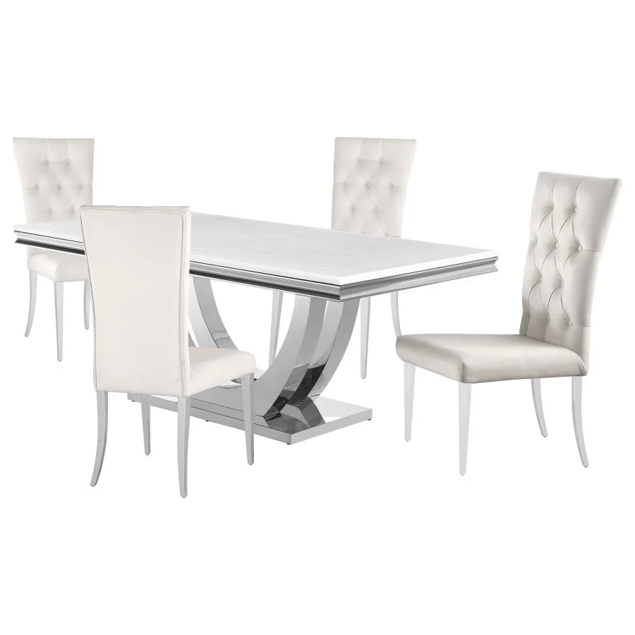 Kerwin Rectangular Dining Table Set White and Chrome