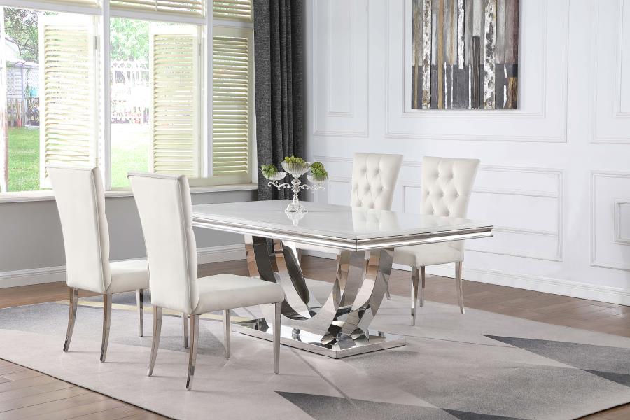 Kerwin Rectangular Dining Table Set White and Chrome - Image 19