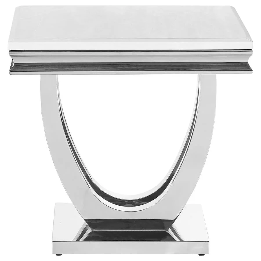 Kerwin Square Stone Top End Table White and Chrome - Image 2