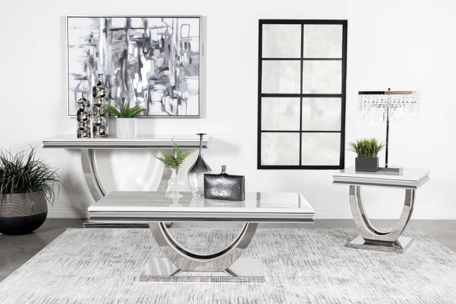Kerwin Square Stone Top End Table White and Chrome - Image 7
