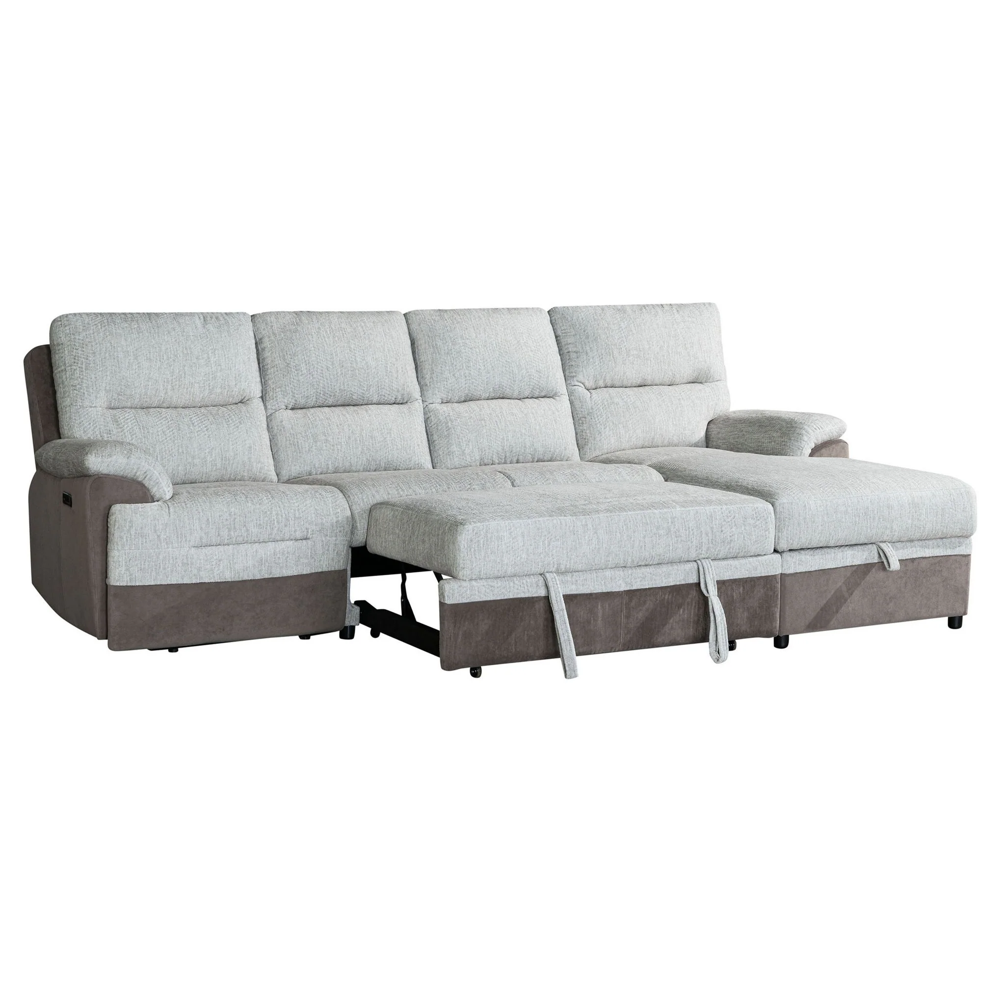 Kia - Sectional With Power And USB - Beige / Brown - Image 2