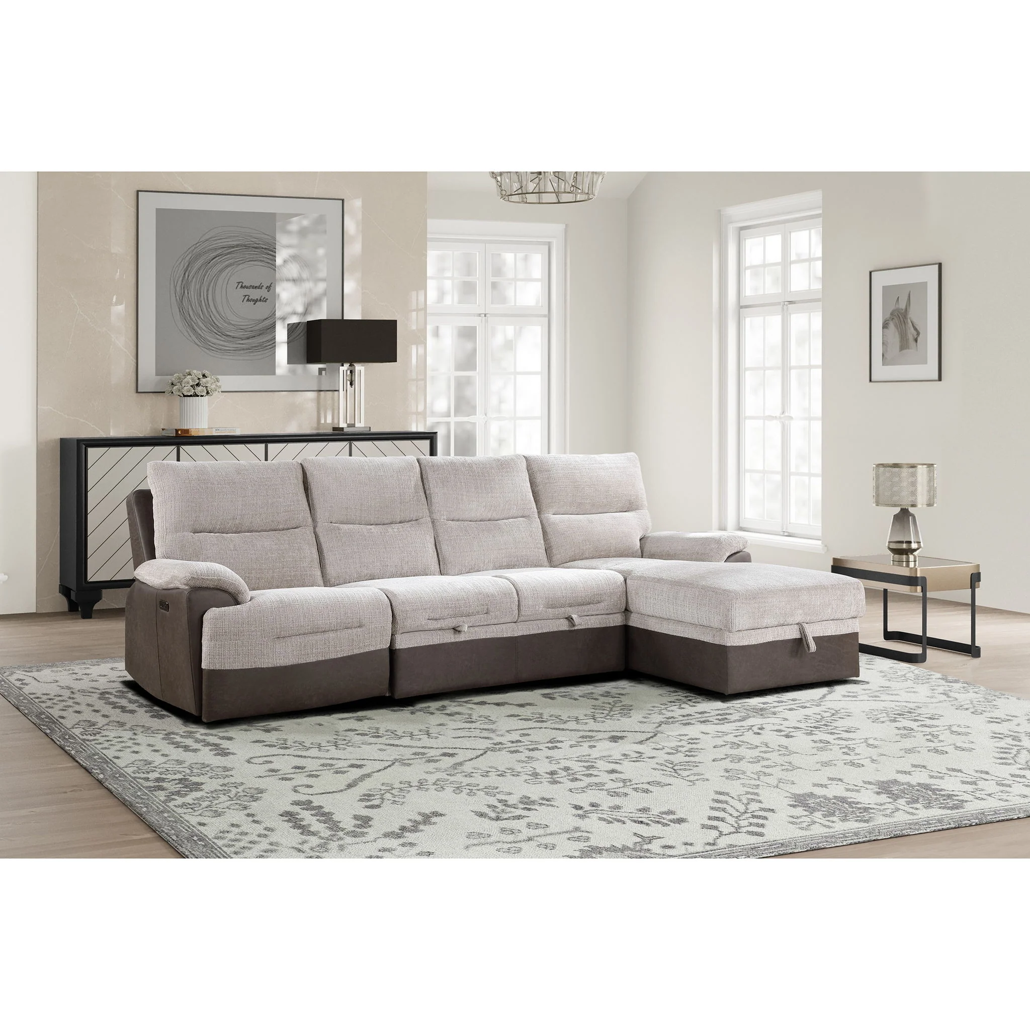 Kia - Sectional With Power And USB - Beige / Brown - Image 7