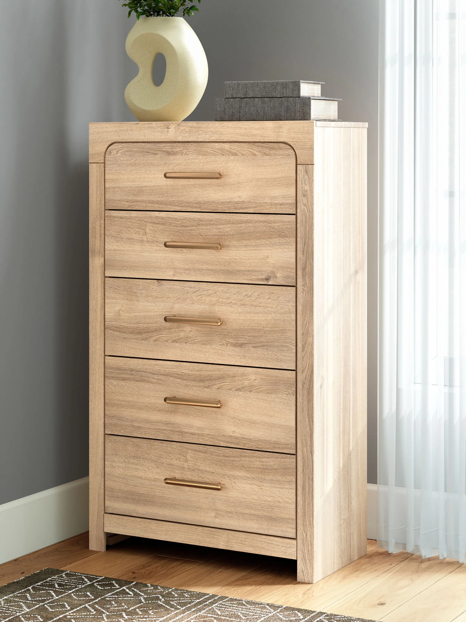 Kinlanni - Five Drawer Chest - Tan - Image 8