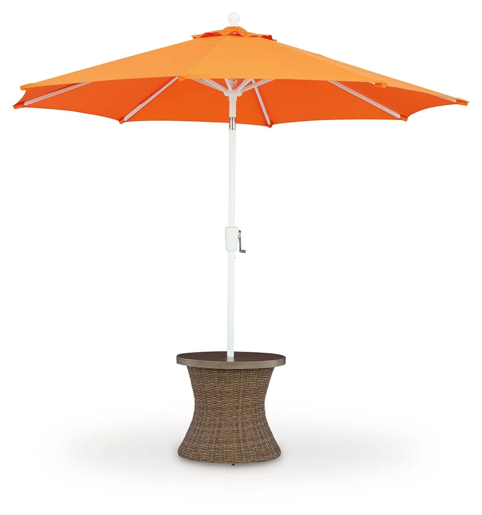 Laguna Heights - Round End Table With Umbrella Option - Beige - Image 6