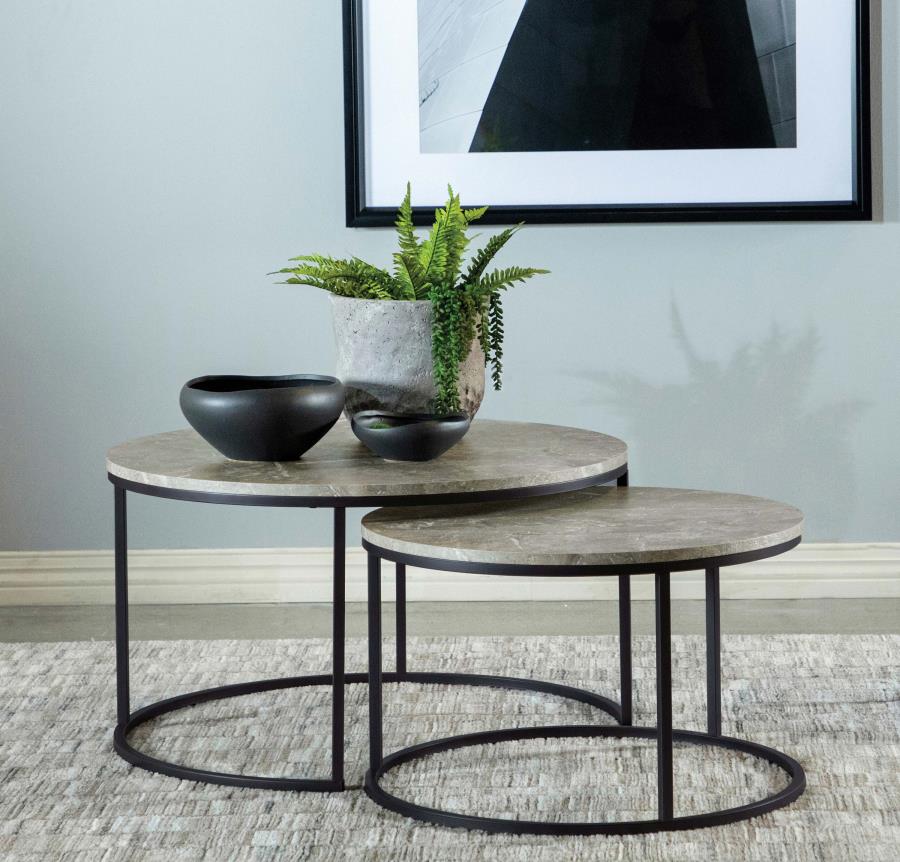 Lainey - 2 Piece Round Faux Marble Nesting Coffee Table - Image 3