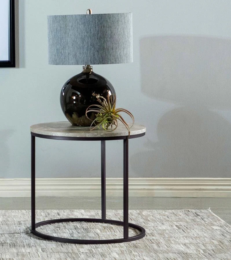 Lainey - Round Faux Marble Side End Table - Image 4