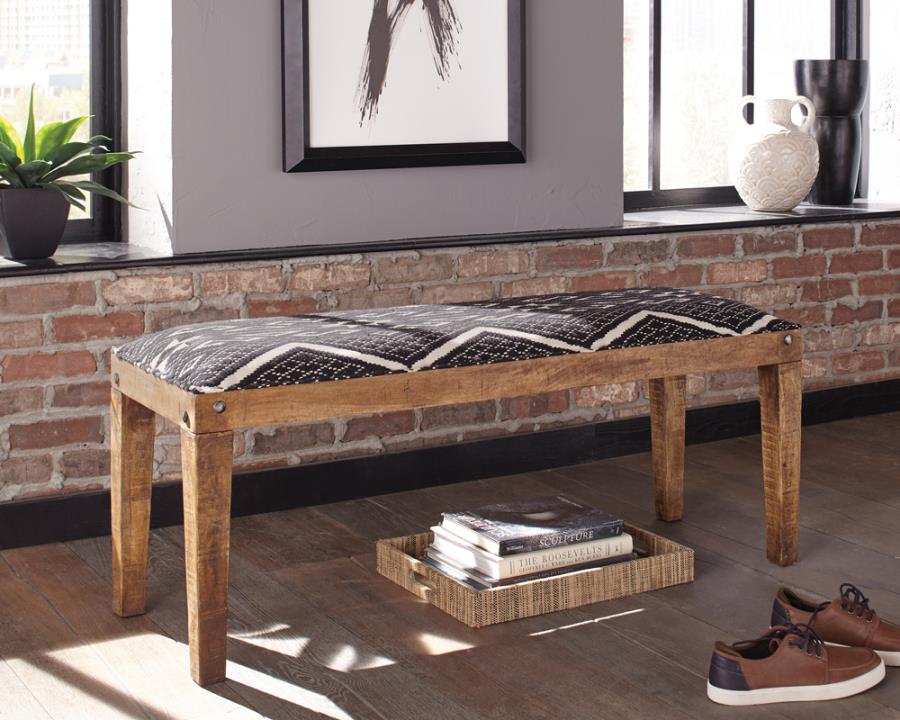 Lamont - Fabric Upholstered Accent Bench - Black And Natural - Image 2