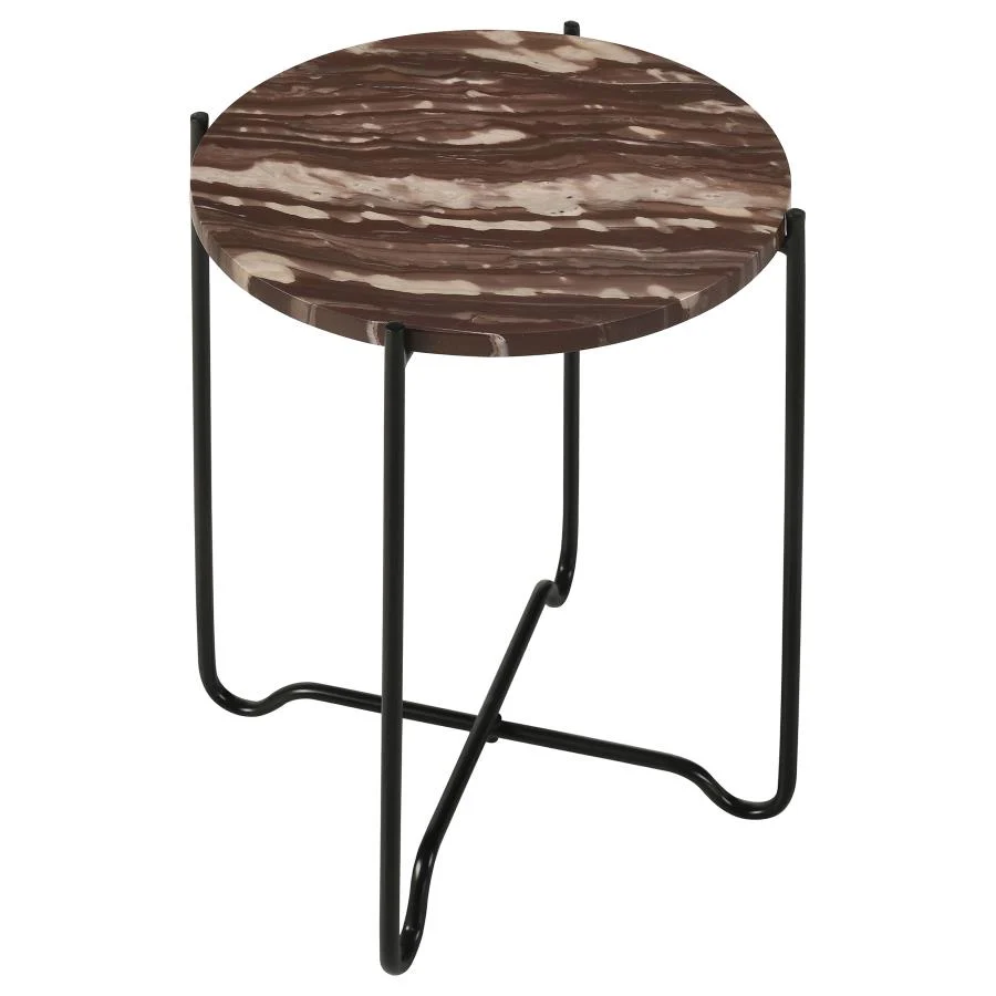 Latifa - Round Marble Top Accent Side Table - Red And Black - Image 3
