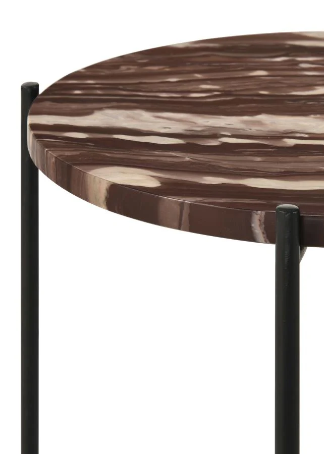 Latifa - Round Marble Top Accent Side Table - Red And Black - Image 5