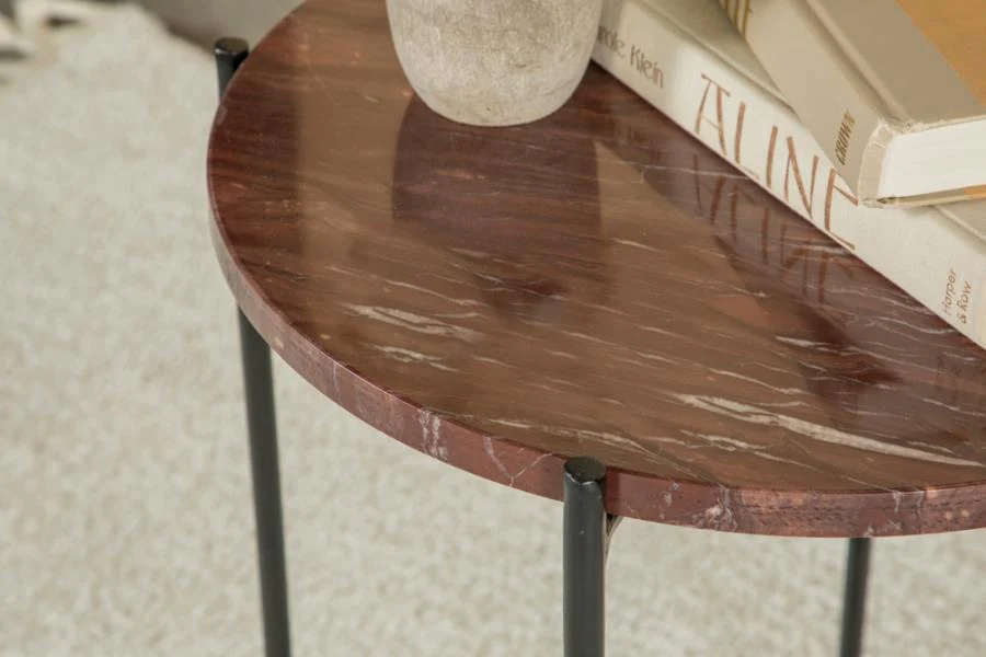 Latifa - Round Marble Top Accent Side Table - Red And Black - Image 7