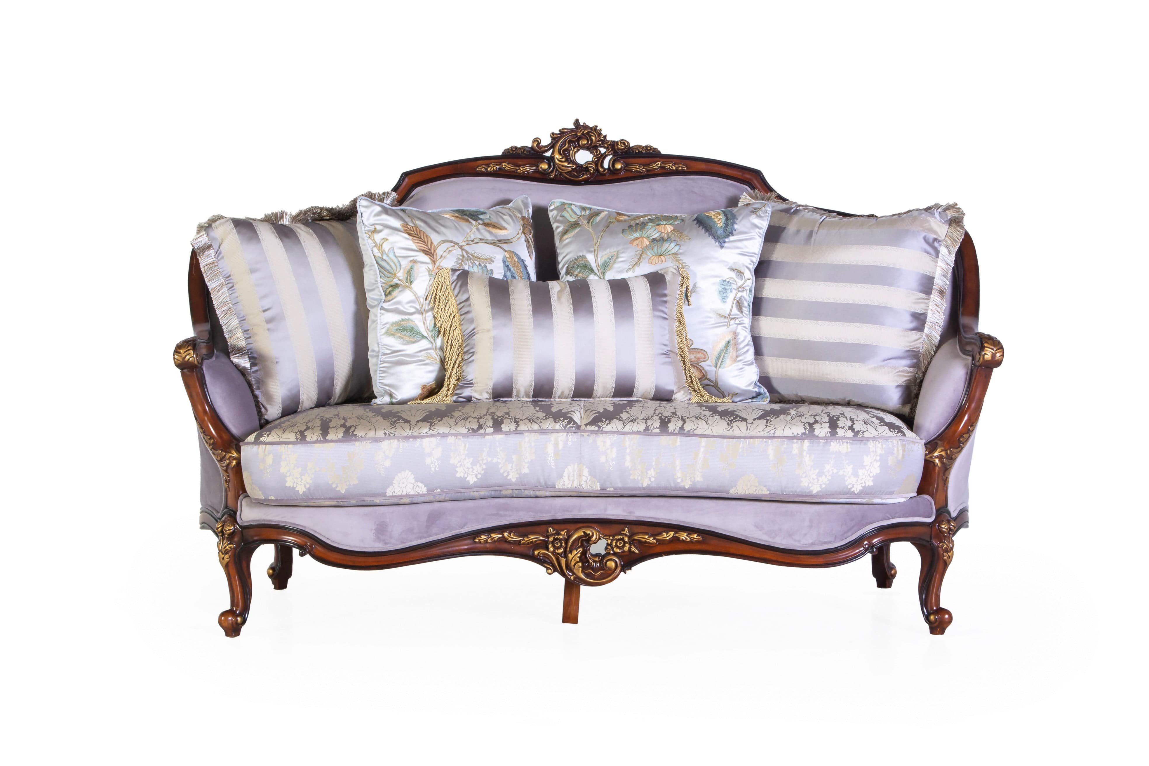 Classic Carved Wood 3-Piece Living Room Set (Sofa, Loveseat & Chair) – Lavender/Silver - Image 4