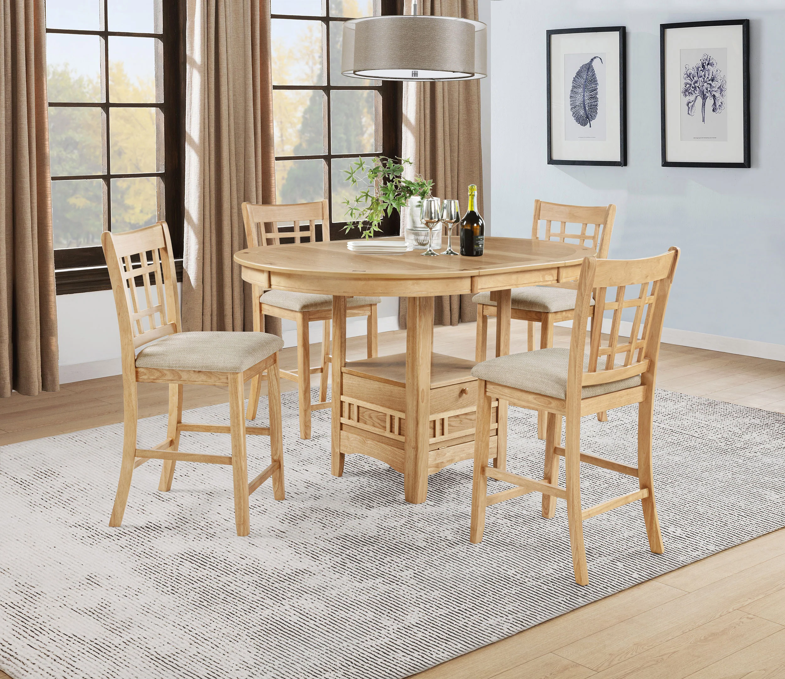 Lavon 5-piece Oval Counter Height Dining Set Light Oak - Image 15
