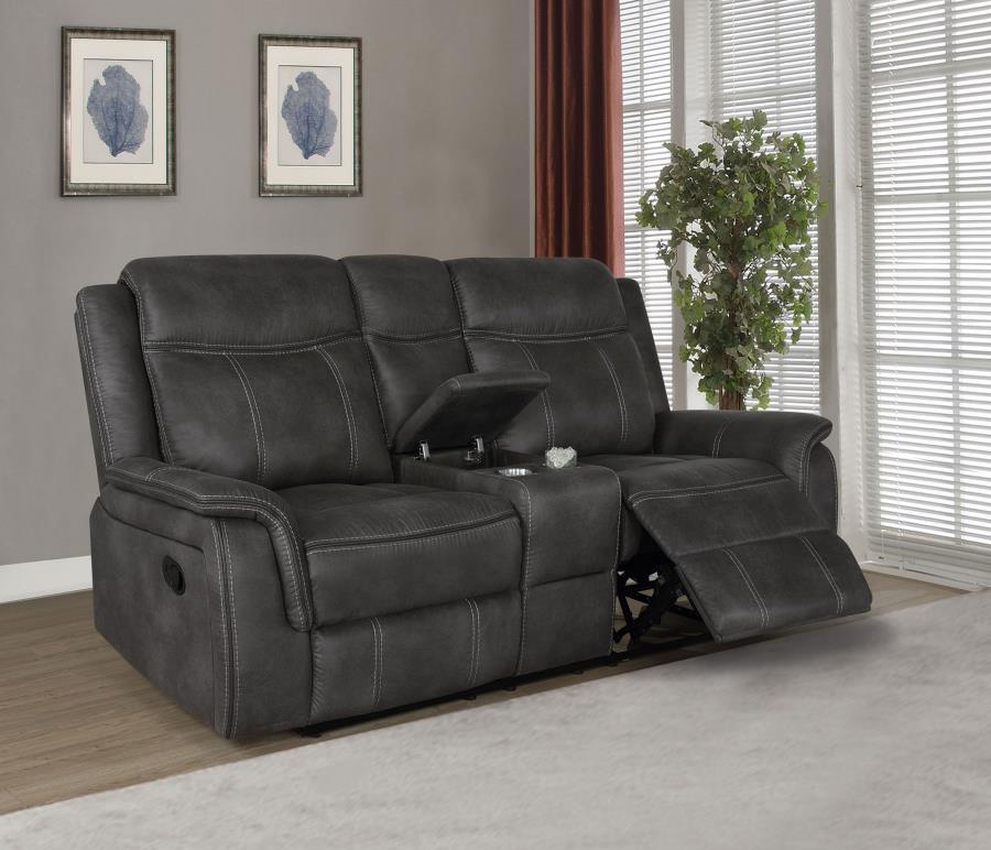 Lawrence - Upholstered Padded Arm Reclining Loveseat - Charcoal - Image 2