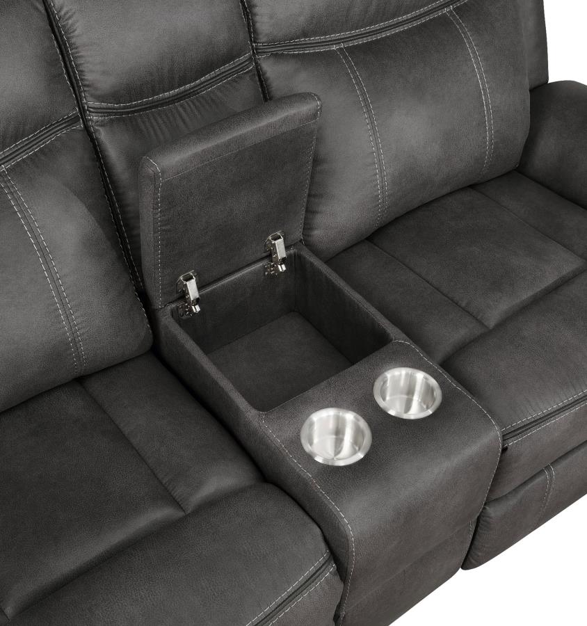 Lawrence - Upholstered Padded Arm Reclining Loveseat - Charcoal - Image 3