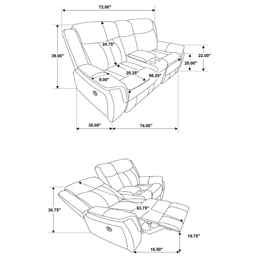 Lawrence - Upholstered Padded Arm Reclining Loveseat - Charcoal - Image 6