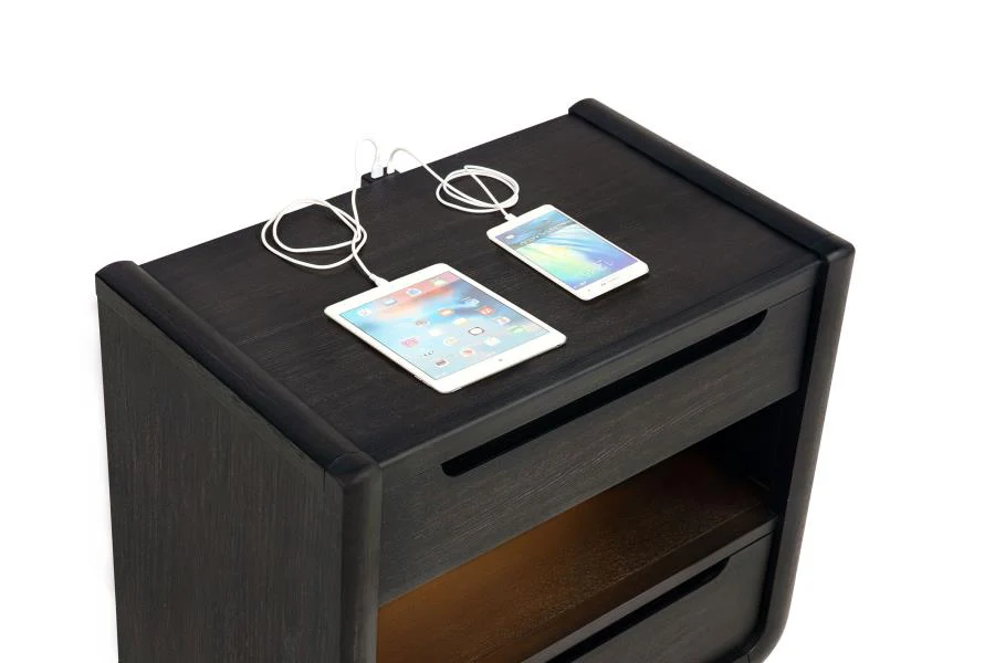 Leandro - 2-Drawer LED Nightstand With USB - Burnished Black - Image 10