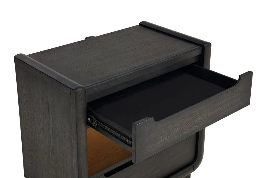 Leandro - 2-Drawer LED Nightstand With USB - Burnished Black - Image 11