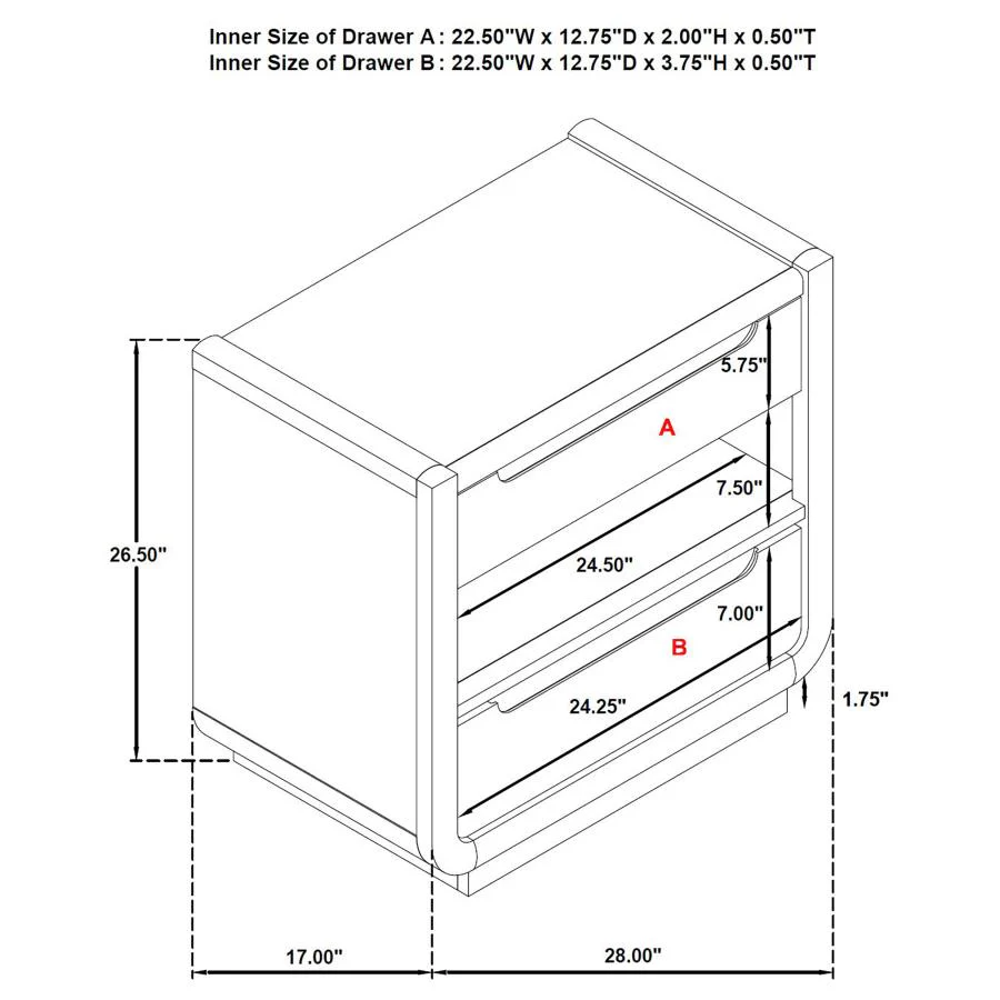 Leandro - 2-Drawer LED Nightstand With USB - Burnished Black - Image 13