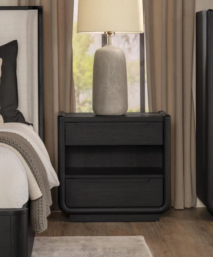 Leandro - 2-Drawer LED Nightstand With USB - Burnished Black - Image 2