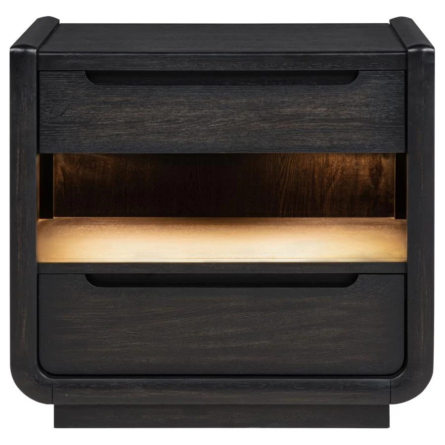 Leandro - 2-Drawer LED Nightstand With USB - Burnished Black - Image 3