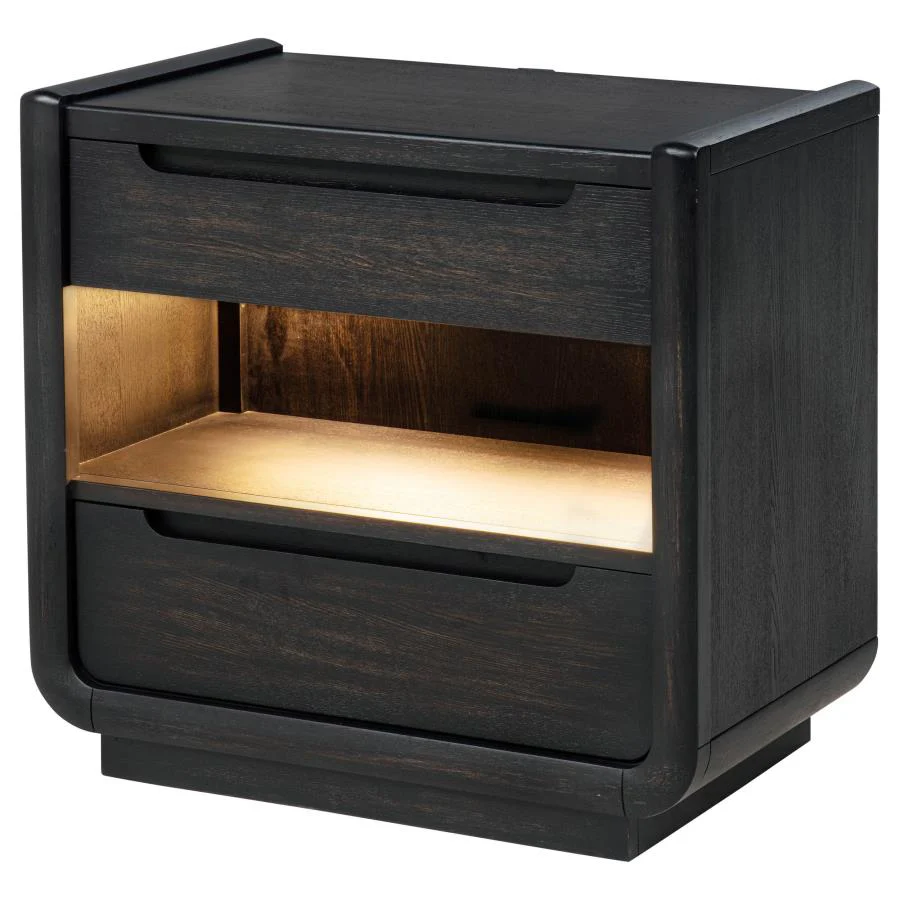 Leandro - 2-Drawer LED Nightstand With USB - Burnished Black - Image 4
