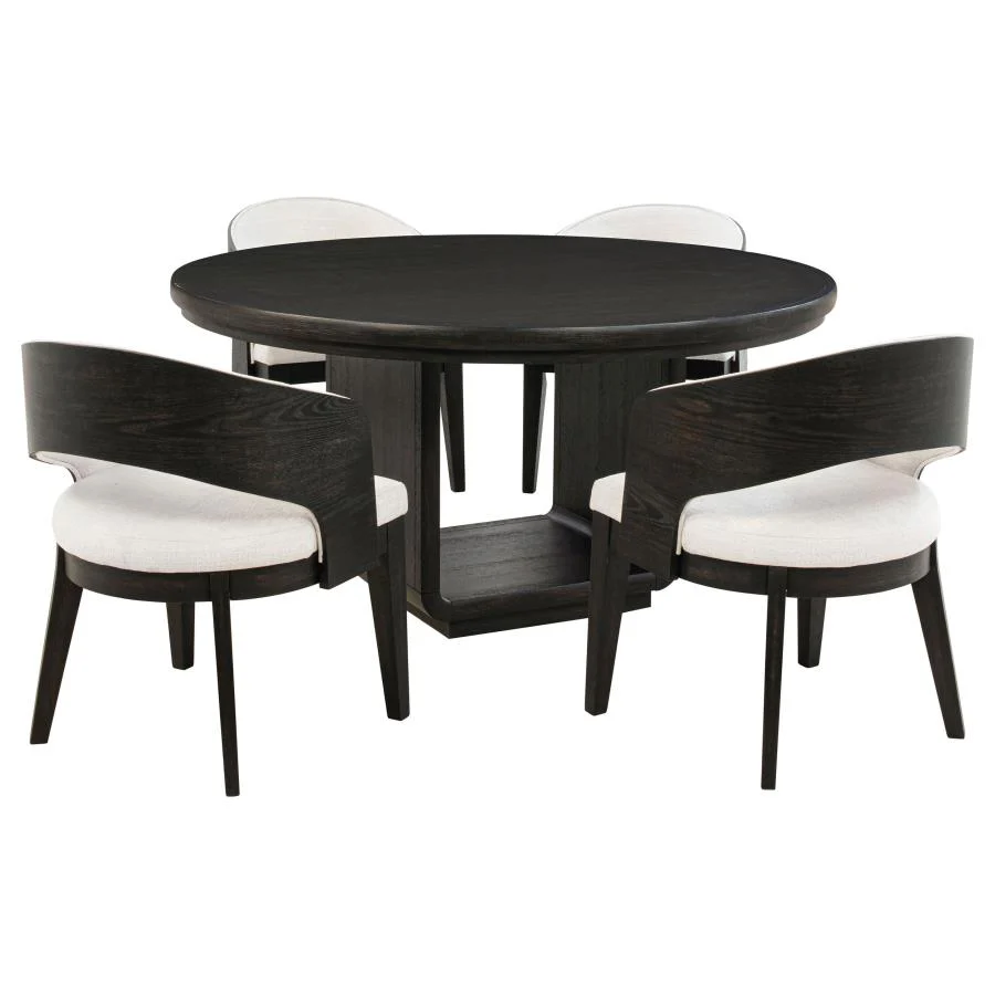 Leandro - 5 Piece Round Dining Table Set - Burnished Black - Image 2