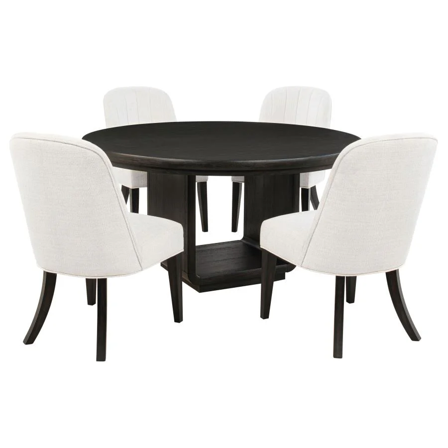 Leandro - 5 Piece Round Dining Table Set - Cream / Burnished Black - Image 2
