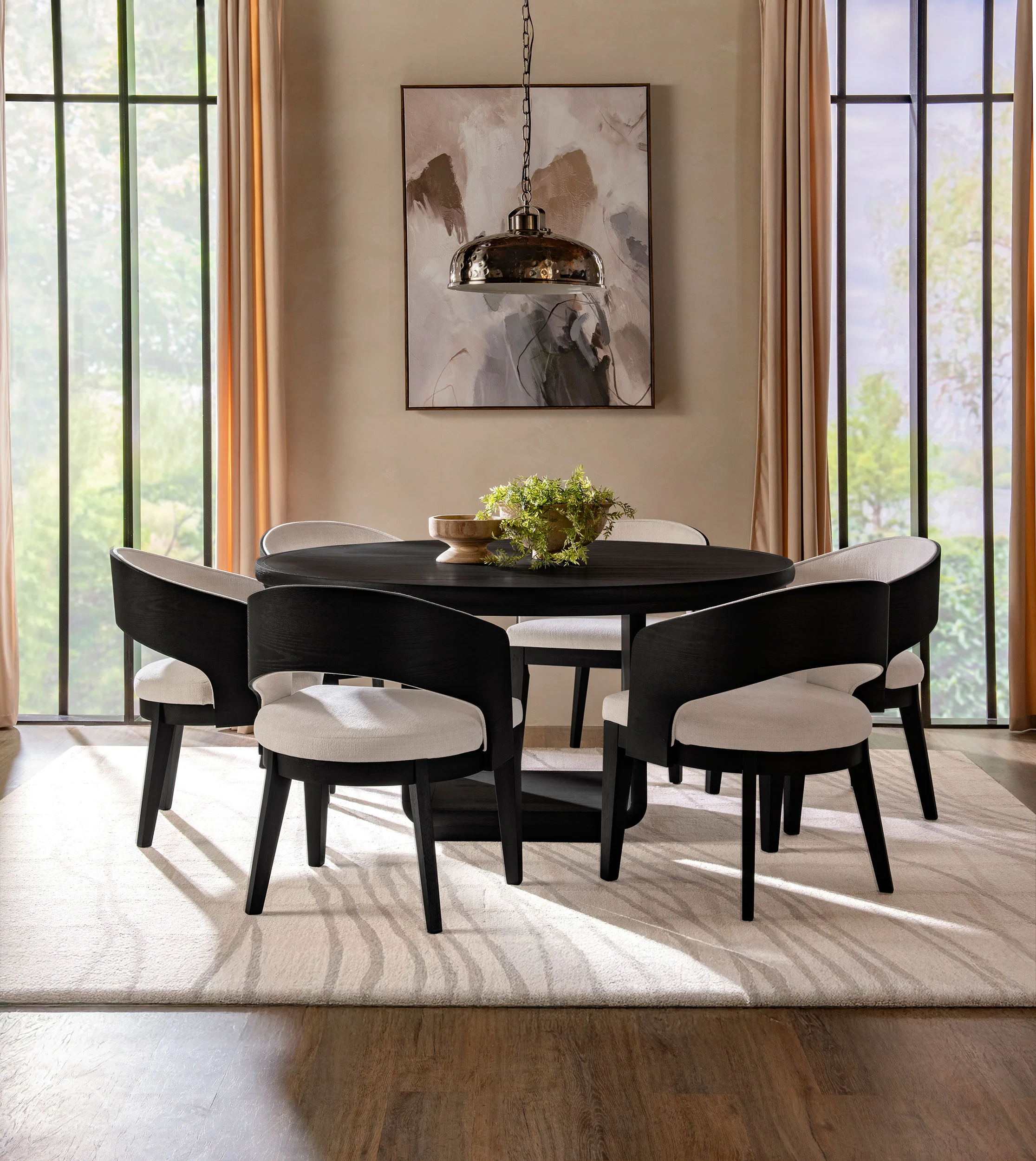 Leandro - 7 Piece Round Dining Table Set - Burnished Black - Image 15