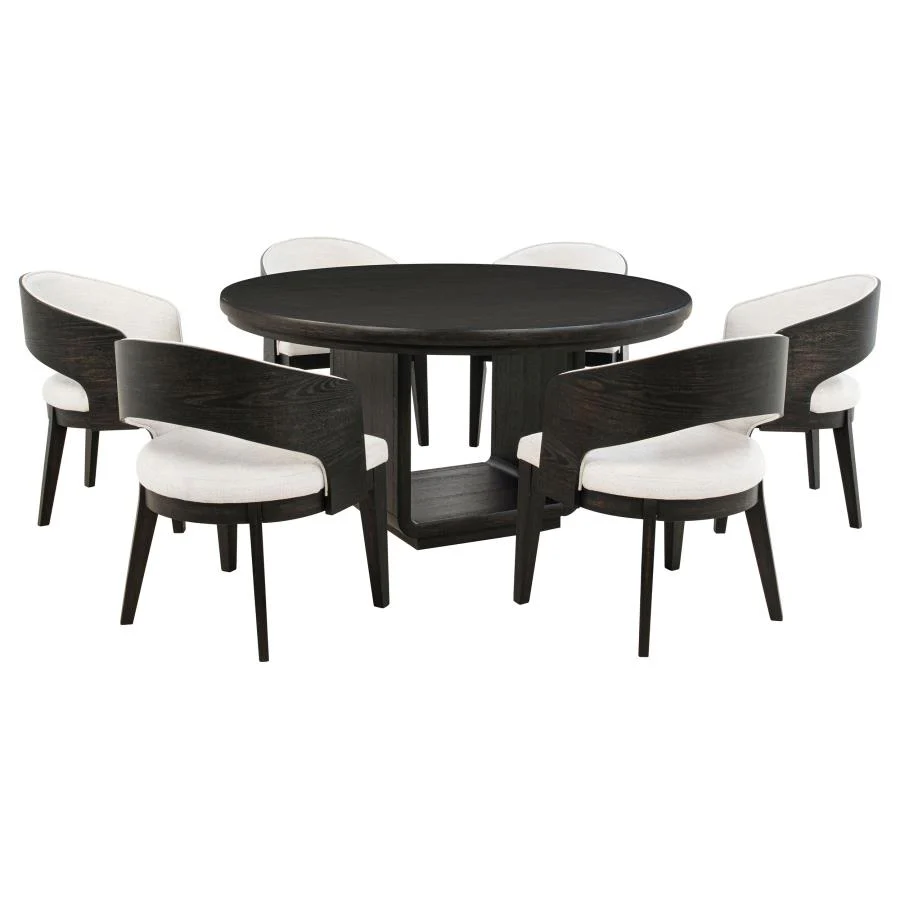 Leandro - 7 Piece Round Dining Table Set - Burnished Black - Image 2
